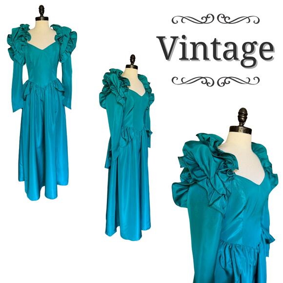 Vintage 80s Poof Ruffle Prom Dress Gilded Age Victorian Costume Cosplay Punk Fae - Picture 1 of 9